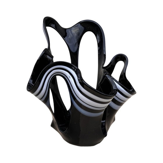 Image 1 of Vintage black glass vase Makora Krosno, Poland 1990s