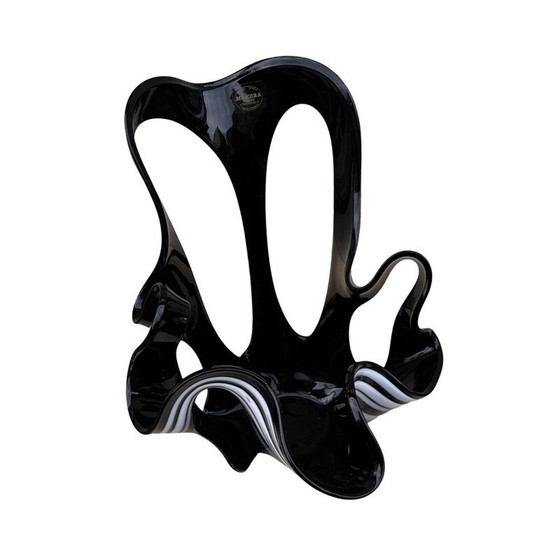 Image 1 of Vintage black glass vase Makora Krosno, Poland 1990s