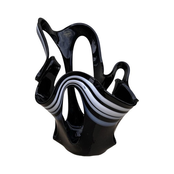 Image 1 of Vintage black glass vase Makora Krosno, Poland 1990s