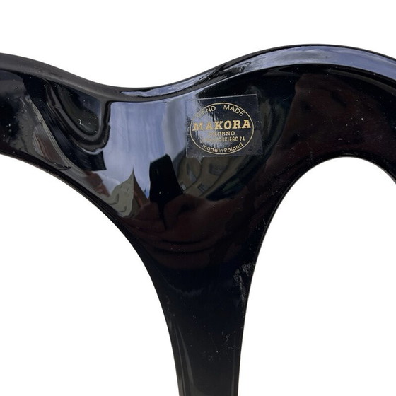 Image 1 of Vintage black glass vase Makora Krosno, Poland 1990s
