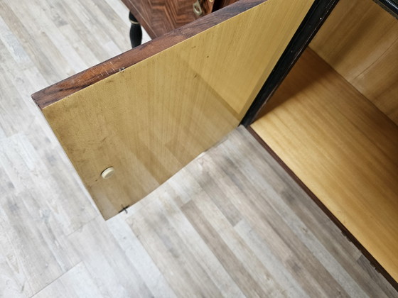 Image 1 of Large Mid-Century Sideboard In Mahogany And Maple With Stained Glass And Brass Handles