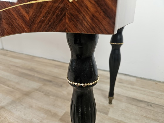 Image 1 of Large Mid-Century Sideboard In Mahogany And Maple With Stained Glass And Brass Handles