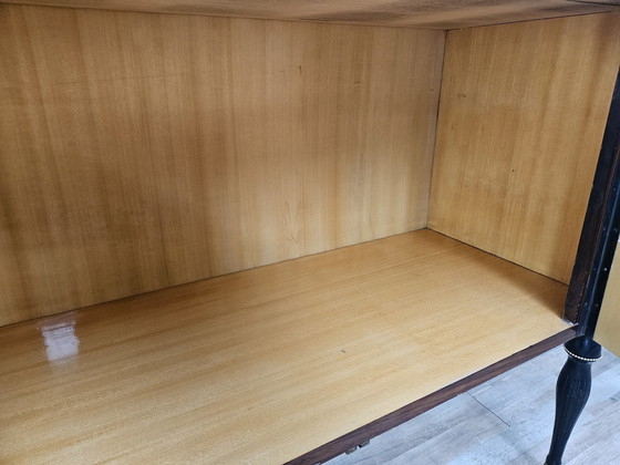 Image 1 of Large Mid-Century Sideboard In Mahogany And Maple With Stained Glass And Brass Handles