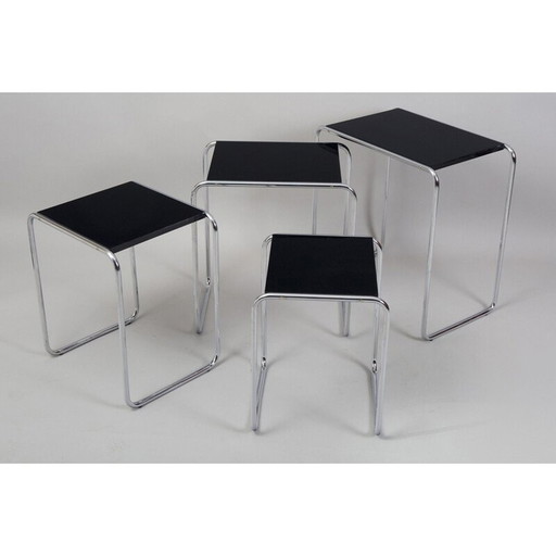 Vintage chrome and lacquered wood nesting table by Kovona, 1950