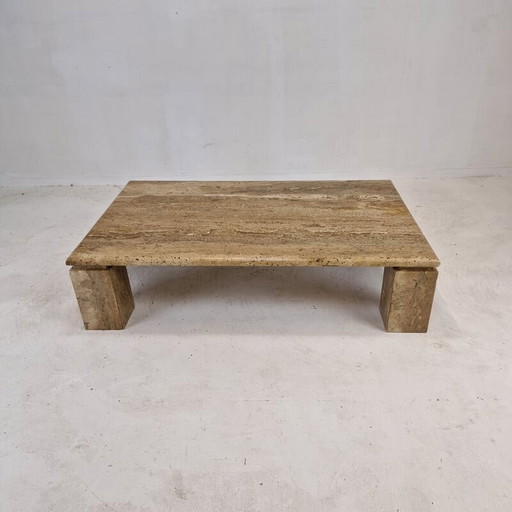 Italian vintage coffee table in travertine, 1980s