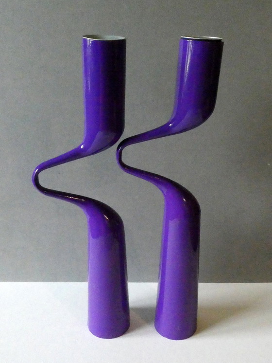 Image 1 of Double (2) Candle Holder In Purple, Double Candle Holder "Tango", Design Mikaela Dörfel, Menu Denmark, Original box