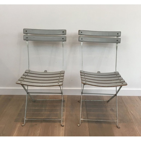 Image 1 of Pair of vintage folding chairs in white lacquered metal, Italy 1970