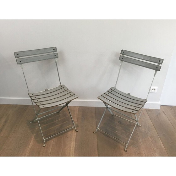 Image 1 of Pair of vintage folding chairs in white lacquered metal, Italy 1970
