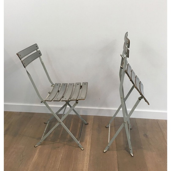 Image 1 of Pair of vintage folding chairs in white lacquered metal, Italy 1970