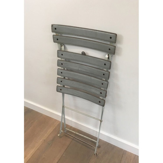 Image 1 of Pair of vintage folding chairs in white lacquered metal, Italy 1970