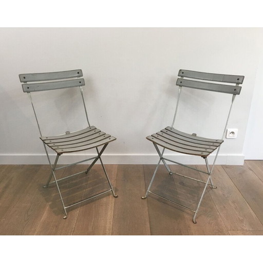 Pair of vintage folding chairs in white lacquered metal, Italy 1970