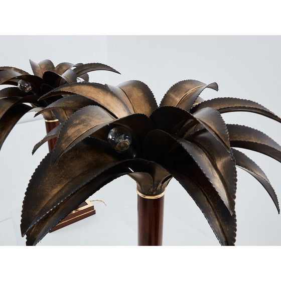 Image 1 of Pair of vintage mahogany and bronze palm tree lamps for Maison Jansen, 1960