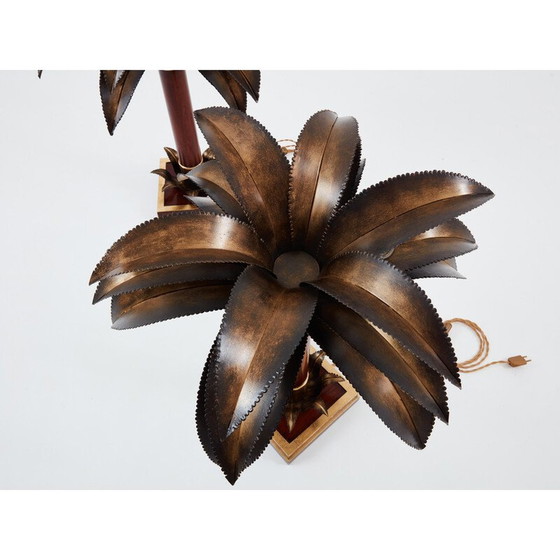 Image 1 of Pair of vintage mahogany and bronze palm tree lamps for Maison Jansen, 1960