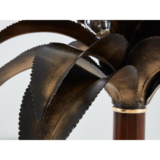Image 1 of Pair of vintage mahogany and bronze palm tree lamps for Maison Jansen, 1960
