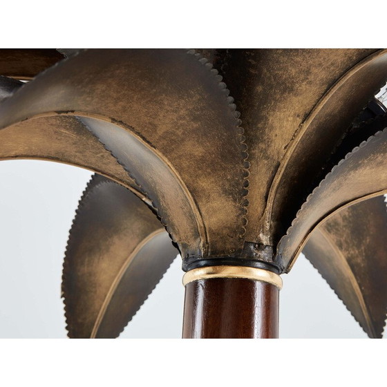 Image 1 of Pair of vintage mahogany and bronze palm tree lamps for Maison Jansen, 1960