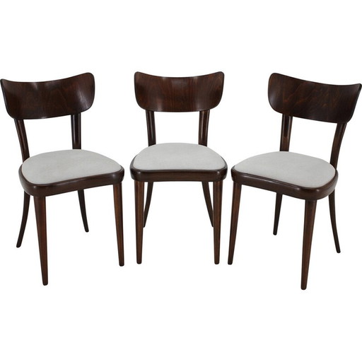 Set of 3 vintage beech dining chairs, Czechoslovakia 1950