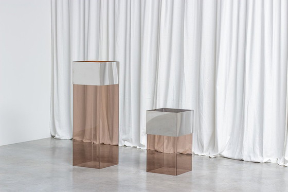 Image 1 of Pair Of Cubistic Abstract Perspex Planter And Pedestal 1970 France