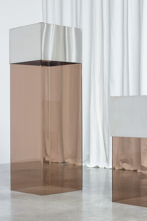 Image 1 of Pair Of Cubistic Abstract Perspex Planter And Pedestal 1970 France