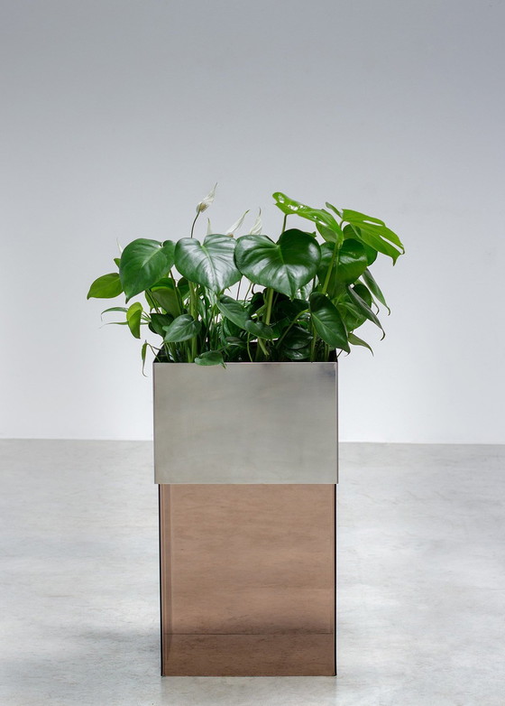 Image 1 of Pair Of Cubistic Abstract Perspex Planter And Pedestal 1970 France