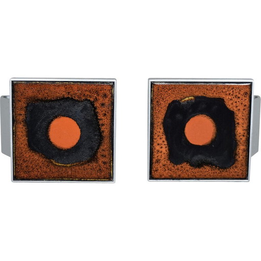 Pair of vintage metal and ceramic door handles by Juliette Belarti, 1960