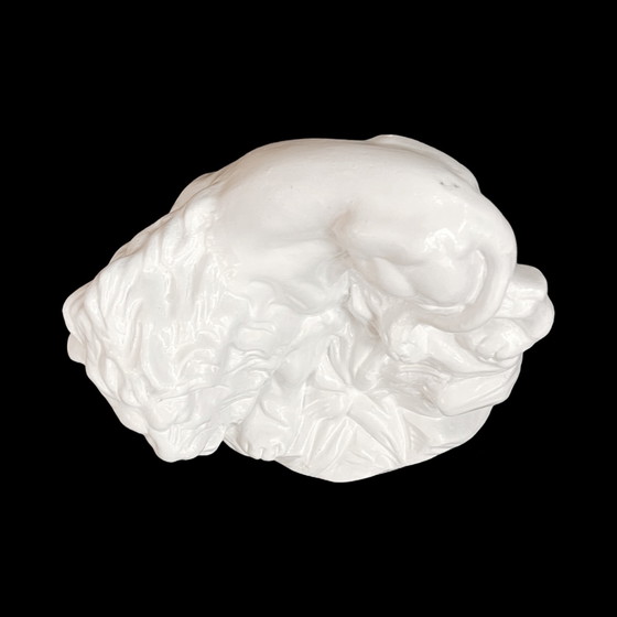 Image 1 of Figura de león Art Déco de arcilla blanca, República Checa, principios del siglo XX