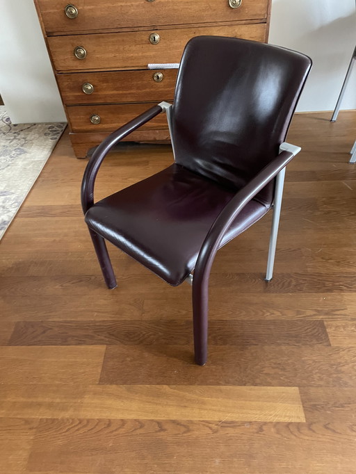 6x Leolux dining chairs myto dark red