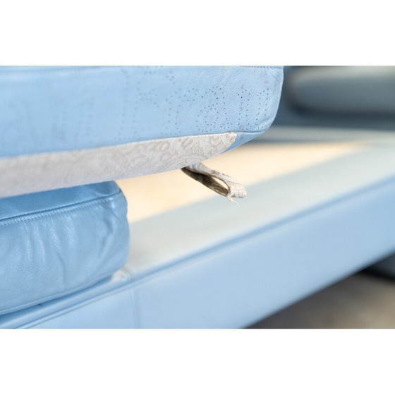 Image 1 of Vintage Serenade corner sofa in light blue leather and goose down by Tito Agnoli for Frau, Italy 1980