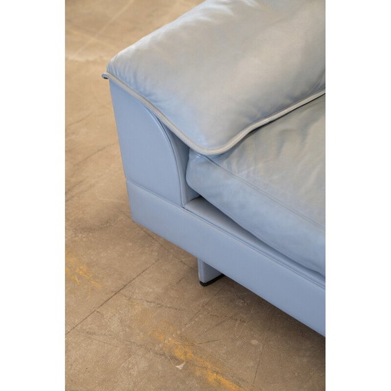 Image 1 of Vintage Serenade corner sofa in light blue leather and goose down by Tito Agnoli for Frau, Italy 1980