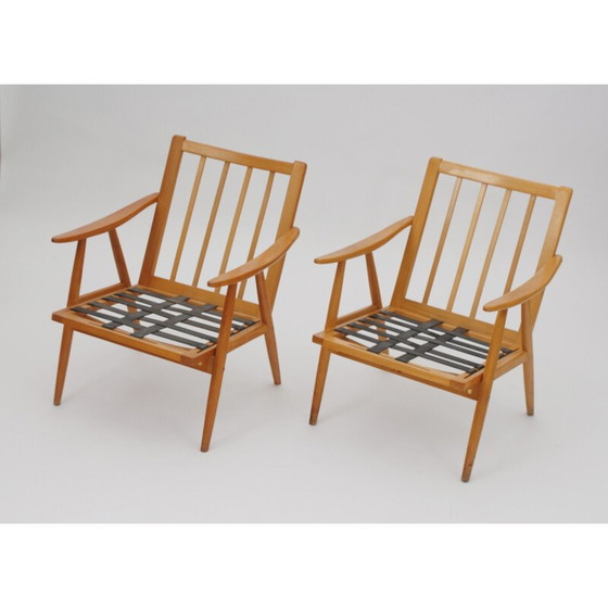 Image 1 of Set of 2 grey armchairs in beechwood - 1960s