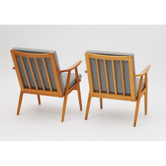 Image 1 of Set of 2 grey armchairs in beechwood - 1960s