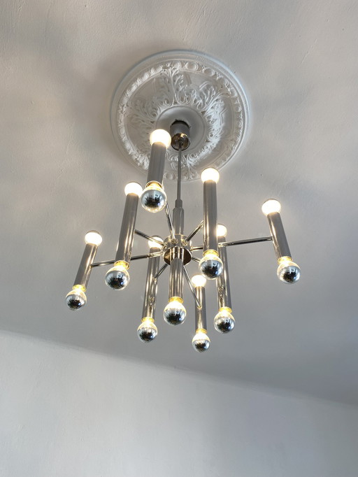 Geatano Sciolari 70s chandelier chrome tube