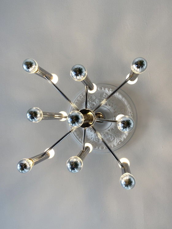 Image 1 of Geatano Sciolari 70s chandelier chrome tube