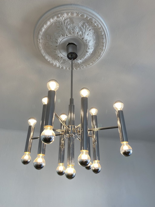 Geatano Sciolari 70s chandelier chrome tube