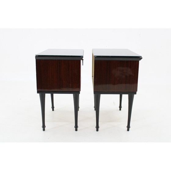 Image 1 of Pair of vintage glass top bedside tables, Italy 1960