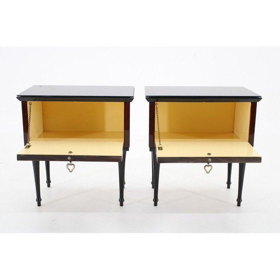 Image 1 of Pair of vintage glass top bedside tables, Italy 1960