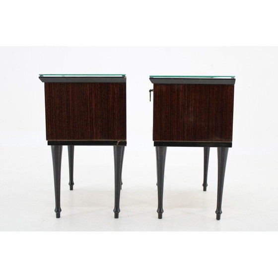 Image 1 of Pair of vintage glass top bedside tables, Italy 1960