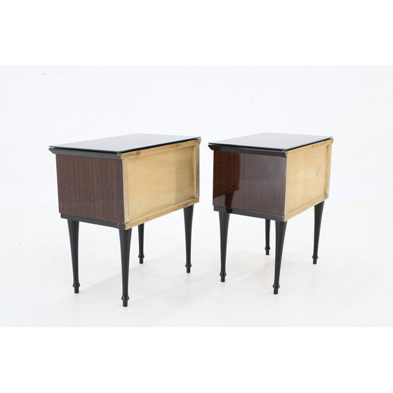 Image 1 of Pair of vintage glass top bedside tables, Italy 1960