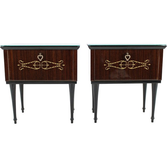 Image 1 of Pair of vintage glass top bedside tables, Italy 1960