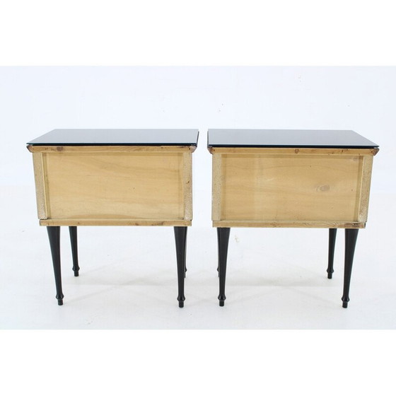 Image 1 of Pair of vintage glass top bedside tables, Italy 1960