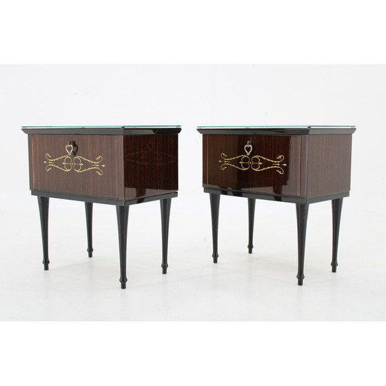 Image 1 of Pair of vintage glass top bedside tables, Italy 1960