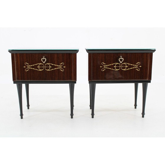 Image 1 of Pair of vintage glass top bedside tables, Italy 1960