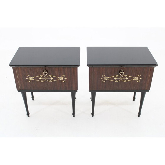 Image 1 of Pair of vintage glass top bedside tables, Italy 1960
