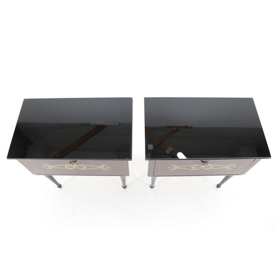 Image 1 of Pair of vintage glass top bedside tables, Italy 1960