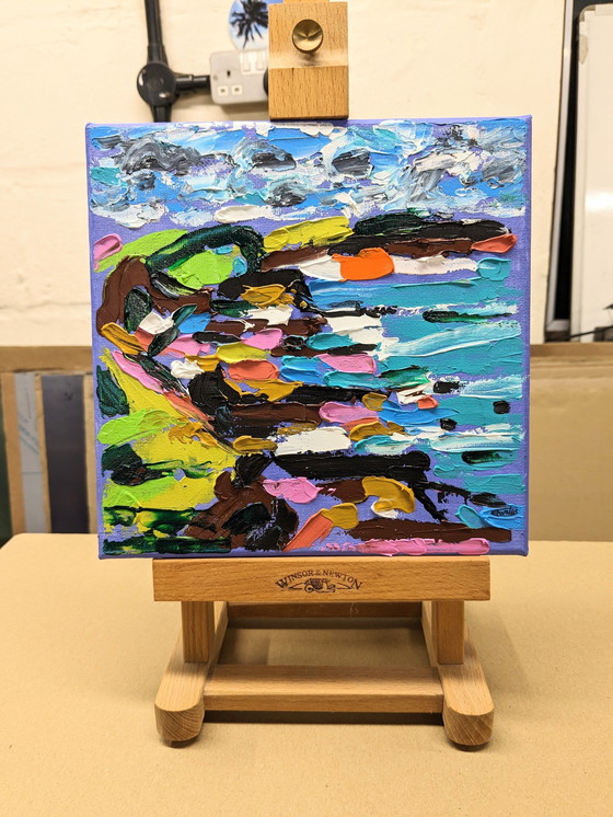 Image 1 of Widemouth Bay Seascape Cornwall Original Canvas Acrylic Painting Nigel Waters 20X20Cm