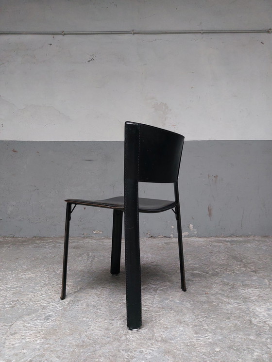 Image 1 of 4 x chaises de salle à manger en cuir noir Giancarlo vegni pour fasem, années 1980