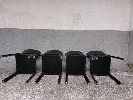 Image 1 of 4 x chaises de salle à manger en cuir noir Giancarlo vegni pour fasem, années 1980