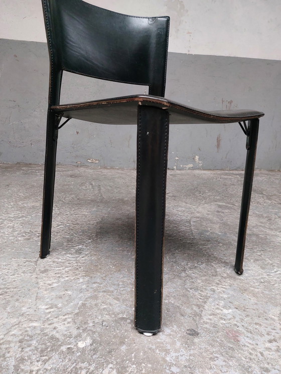 Image 1 of 4 x Giancarlo vegni black leather dining chairs for fasem, 1980s 