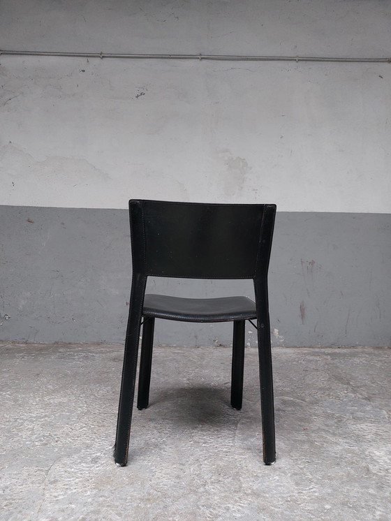 Image 1 of 4 x chaises de salle à manger en cuir noir Giancarlo vegni pour fasem, années 1980