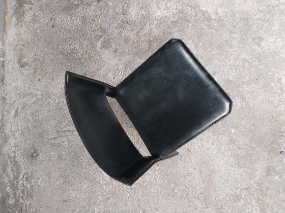 Image 1 of 4 x chaises de salle à manger en cuir noir Giancarlo vegni pour fasem, années 1980