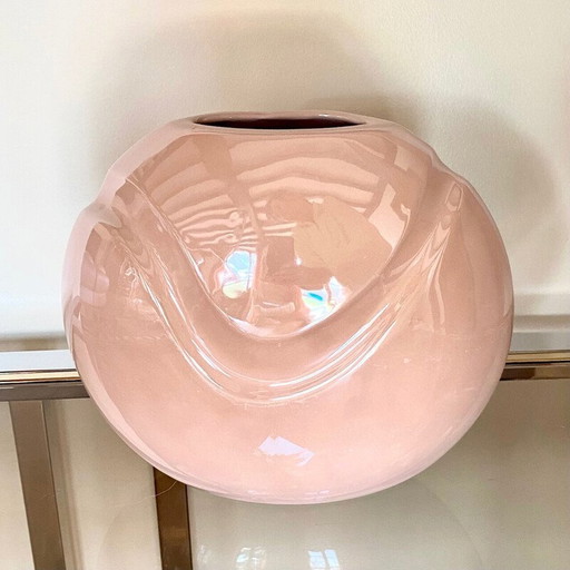 Jarrón rosa de estilo Art Déco vintage, años 80